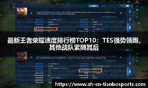 最新王者荣耀速度排行榜TOP10：TES强势领跑，其他战队紧随其后